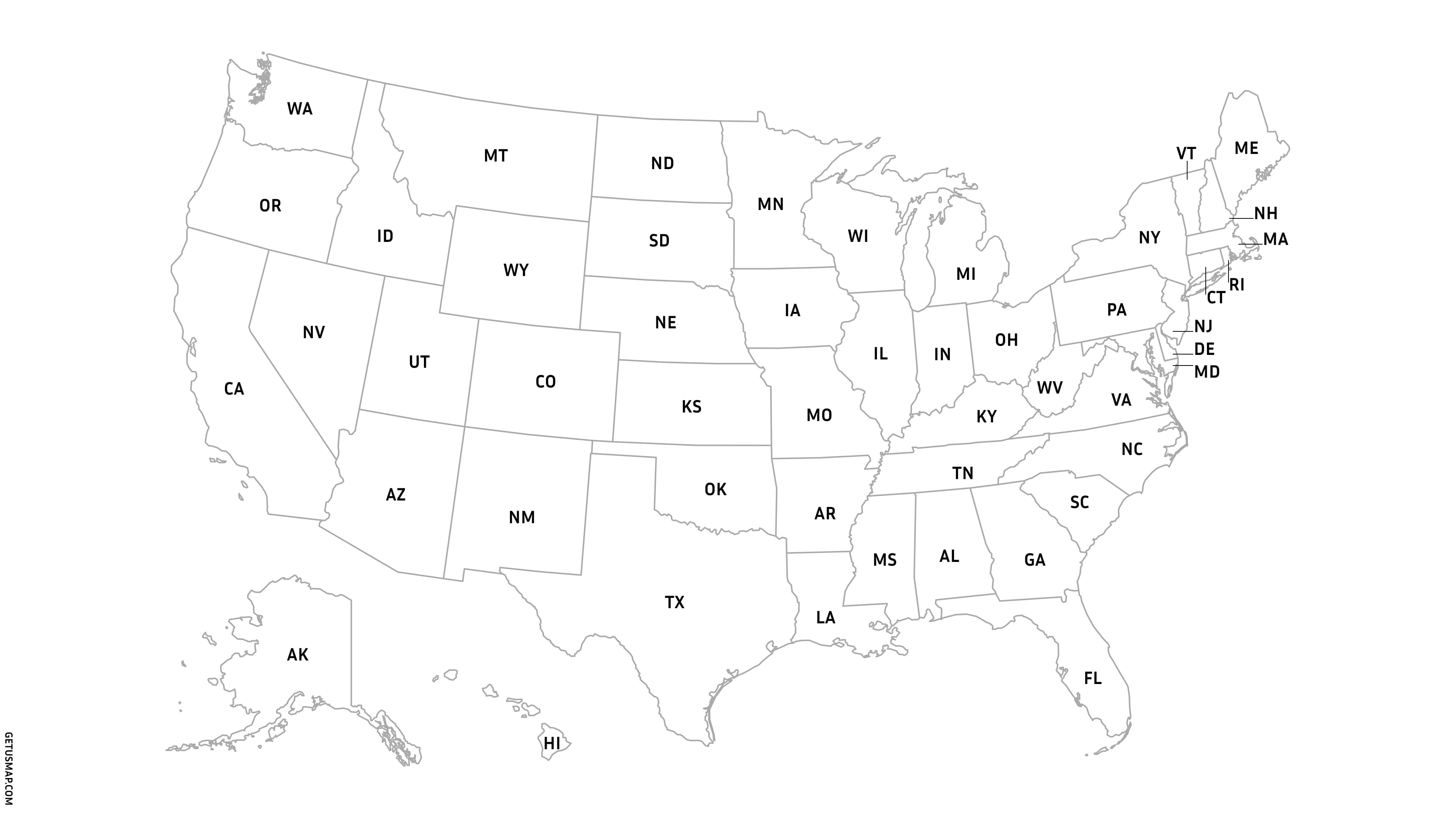 US map with state borders