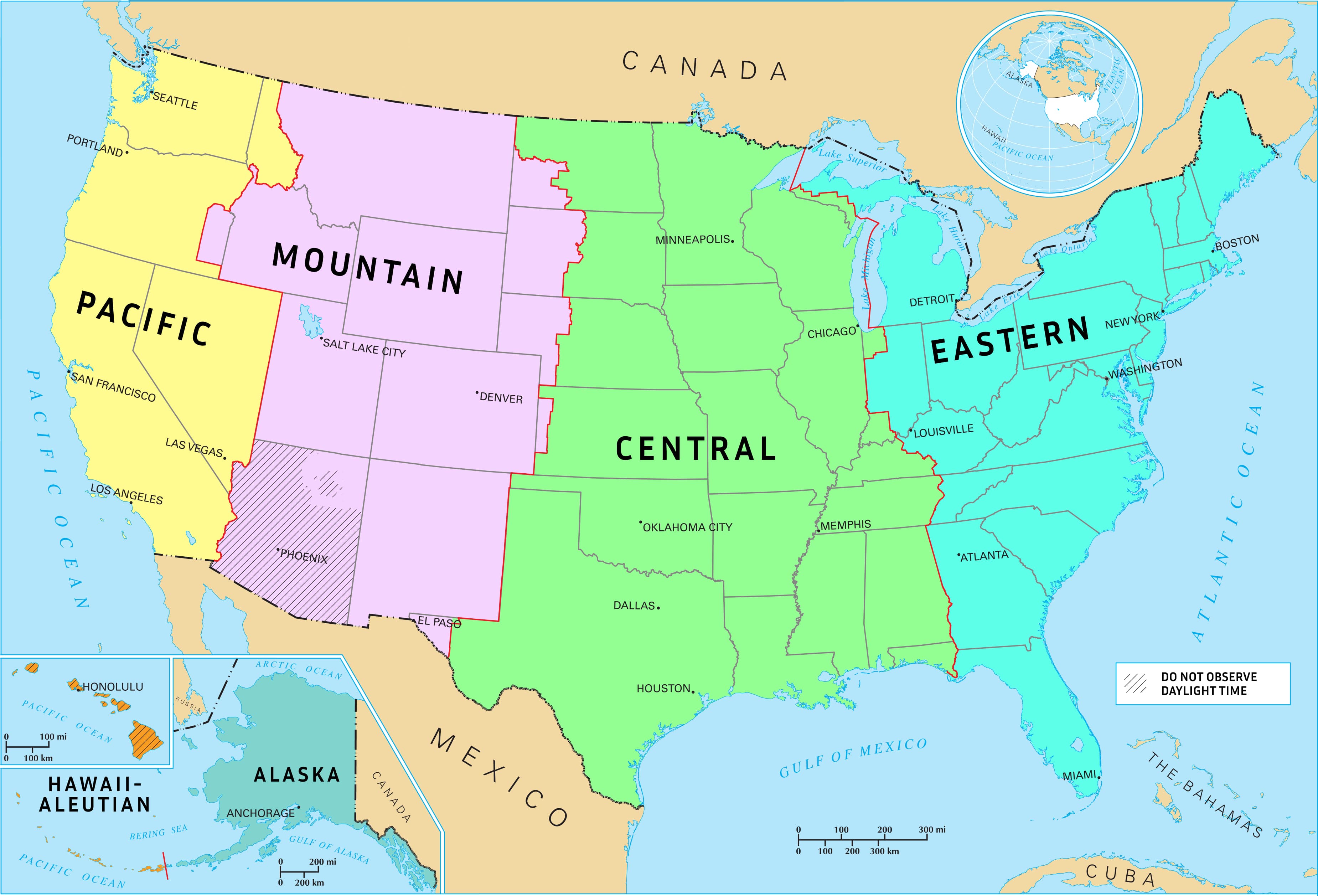 US map with time zones - preview of the downloadable file